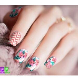 Tropical Floral Nail Wraps - Pink and Green